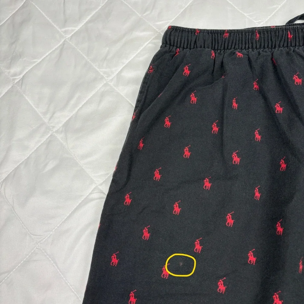 Polo‎ Ralph Lauren Pajama Pants All Over Red Pony XL Black Cotton Lounge Pants